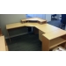 Blonde L-Suite Desk w Monitor Riser and Overhead Storage